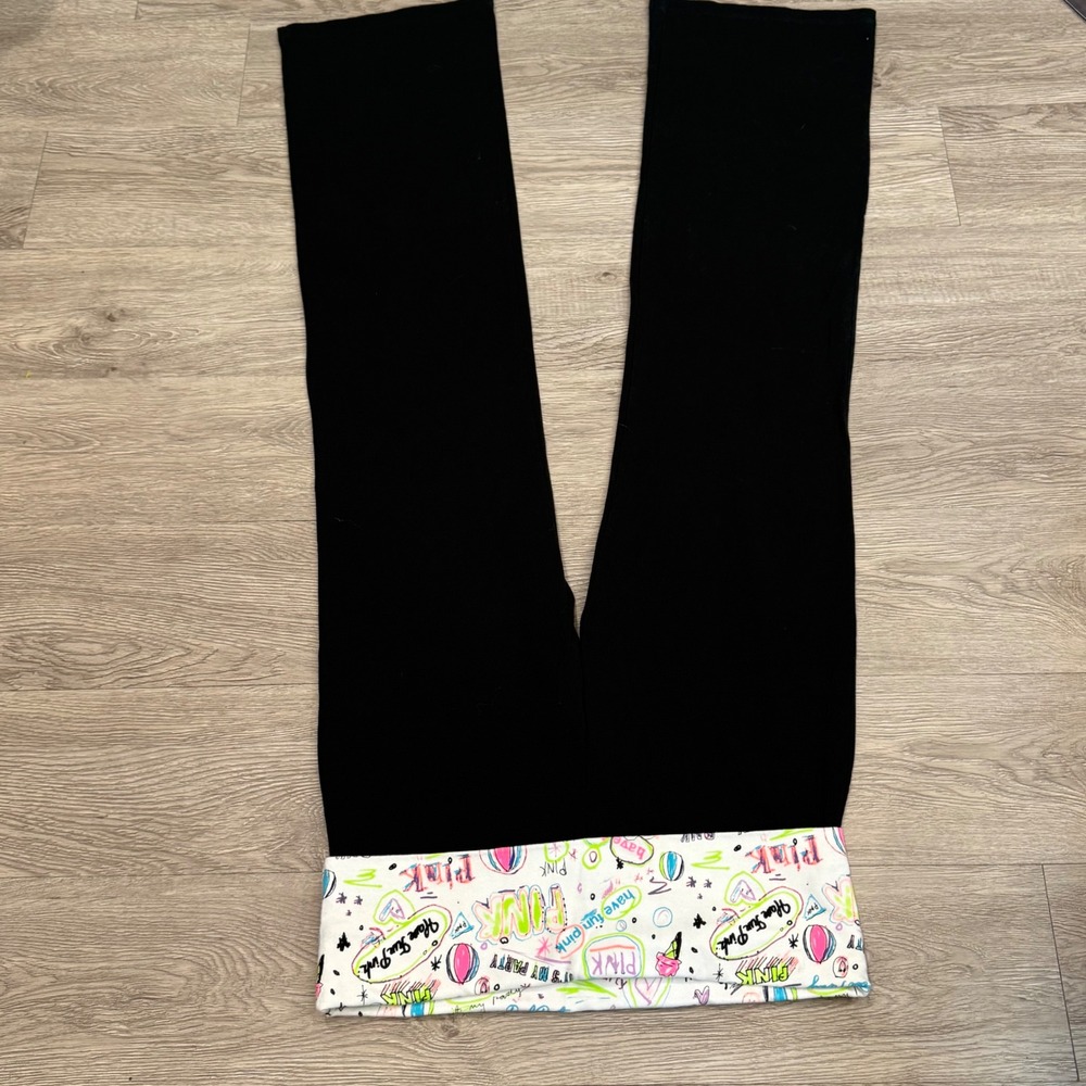 Victoria's Secret PINK Vintage 2010 Y2K Graffiti Foldover Yoga Pants Black L
